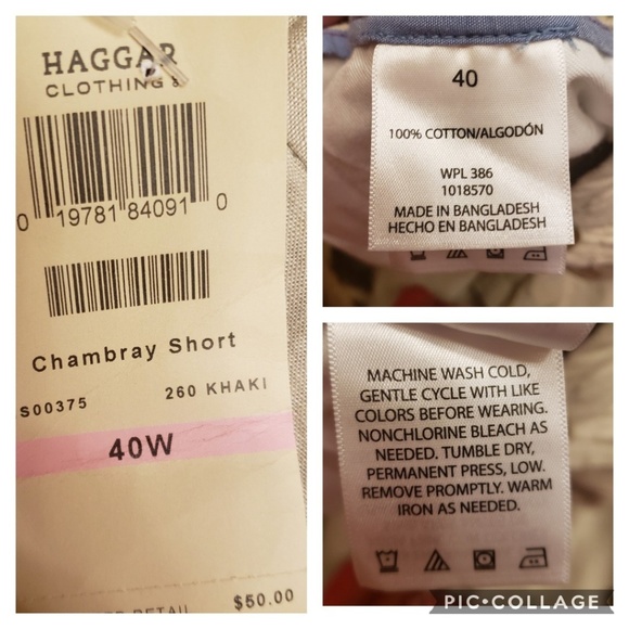 HAGGAR 100% COTTON CHAMBRAY KHAKI SHORTS 40 - Picture 5 of 5